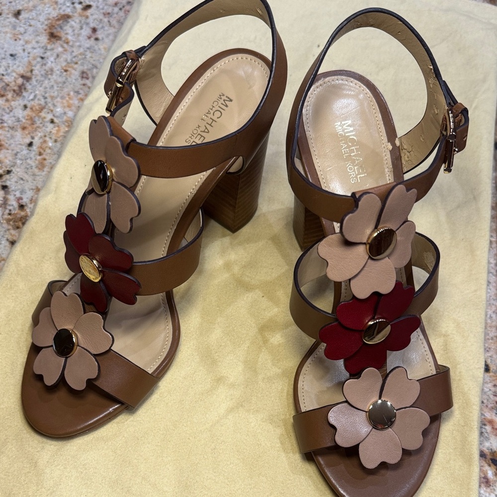 Michael Kors Tan and Red Floral Sandals